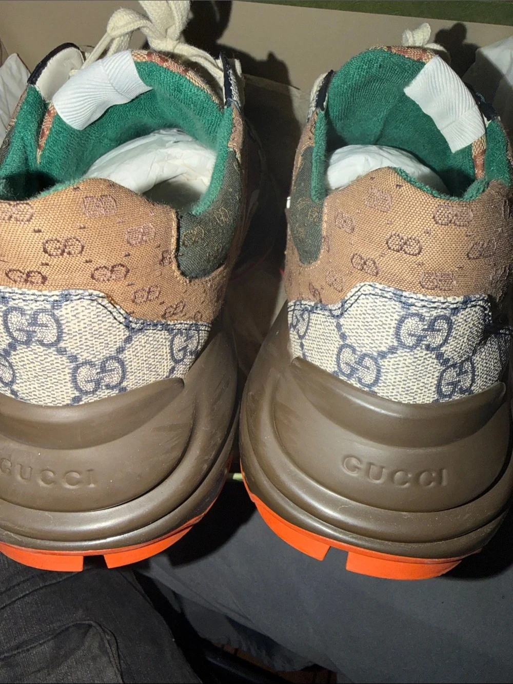 Gucci Beige GG Canvas Sneakers with Red, Blue and Green Accents